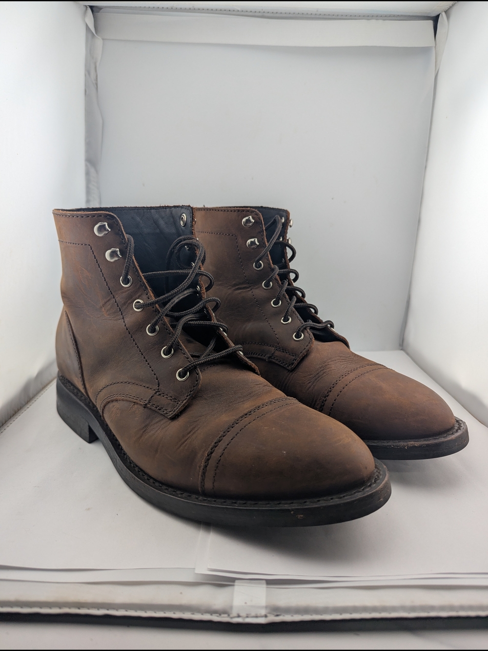 Thursday Boot Company Brown Leather Cap-Toe Lace-Up Boots